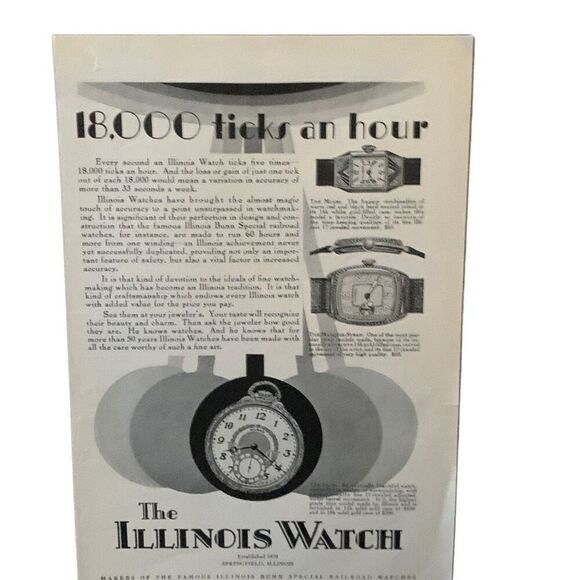 Vintage 1928 Illinois Watch 18009 Ticks an Hour Ad Advertisment - Picture 2 of 5